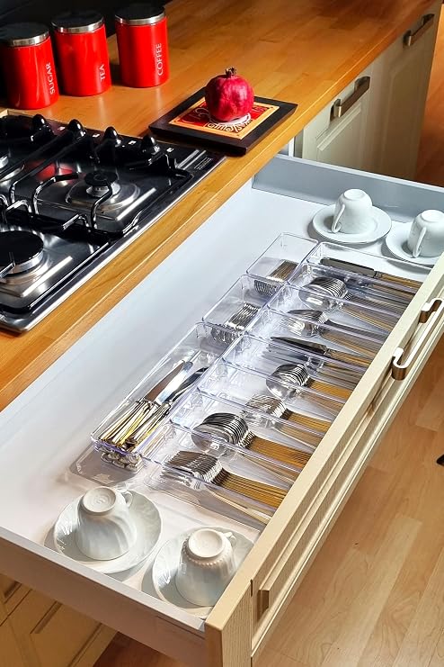 color house 11'li Set Modüler Mutfaklarda Çekmece Içi Kaşıklık Organizer Düzenleyici Şeffaf ŞEFFAF 40 x 50