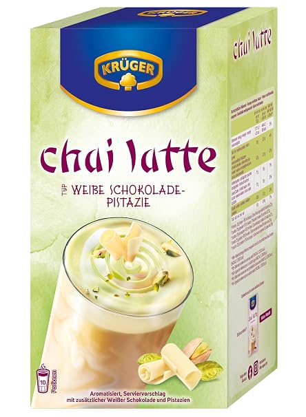 KRÜGER Chai Latte Weiße Schokolade & Pistazie 250g (10x 25g Sachets) Instant-Pulver für Teegetränk aromatisiert mit Pistazien-Aroma