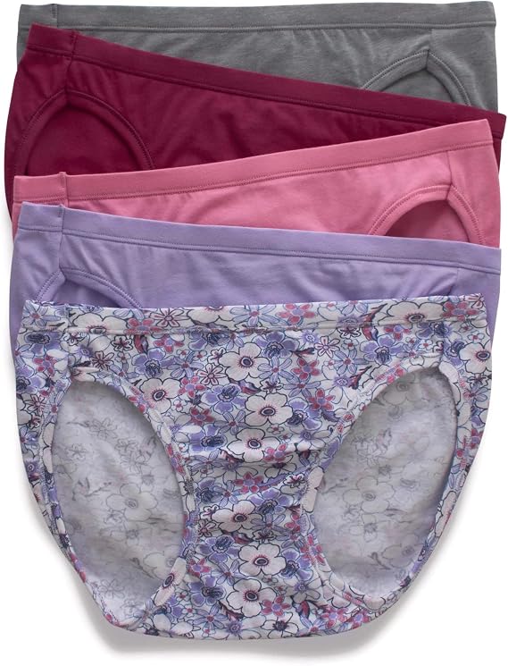 Hanes Ultimate Women's Bikini Panties Pack, Moisture-Wicking Bikini Underwear, Moderate Coverage, 5-Pack (Colors May Vary)