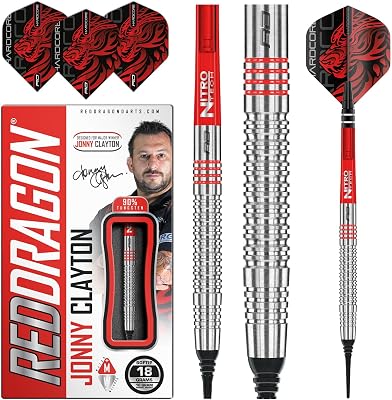 RED DRAGON Jonny Clayton 18g or 20g Softip Tungsten Darts with Flights & Stems