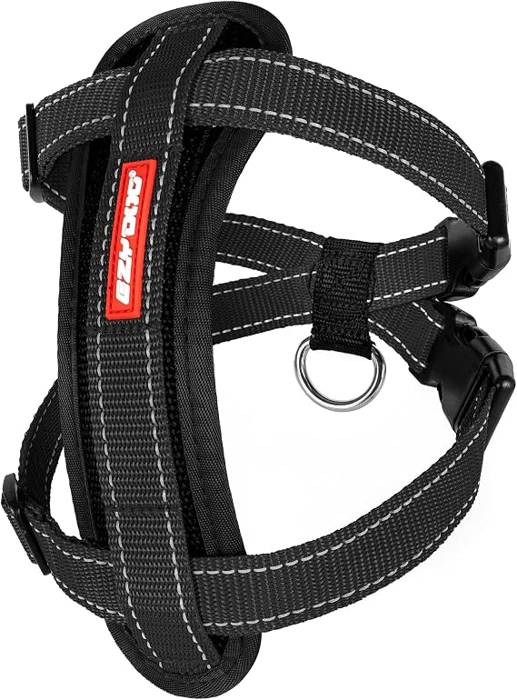 EzyDog Chest Plate No Pull Dog Harness, Escape Proof - X-Small, Black | Car Restraint Included, Comfort EVA Padding, Adjustable for All Breeds, Quick Release Buckles, Reflective Stitching
