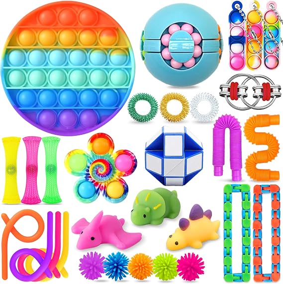 Chennyfun Stress Relief Set 30 Pieces Sensory Fidget Anti-Stress Toys Magic Cube Sensory Set Fidget Toys for Children with Anxiety Autism and ADHD