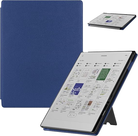 Remarkable Paper Proタブレット11.8インチ2024年発売用スタンドケース、折りたたみ式スタンドフォリオカバー、Remarkable Paper Proデジタルペーパー用、鉛筆ホルダーと自動スリープ/スリープ解除付き。ネイビーブルー