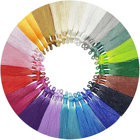 Tassels for Jewelry Making,3.55'' Multi-Color Handmade Imitation Silk Tassels with Hanging Loop for Bookmark Bracelets Earrings Acrylic Key Chain and DIY Craft (40 Mixed Color)