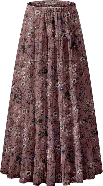 NASHALYLY Women's Chiffon Elastic High Waist Pleated A-Line Maxi Skirts
