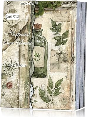 160 Sheets Vintage Flower Scrapbook Paper Green Collage Flowers No Repeating Patterns Perfect for Junk Journal DIY Cards Craft Albums Scrapbooking Supplies Green, 3.9 x 5.5 inches