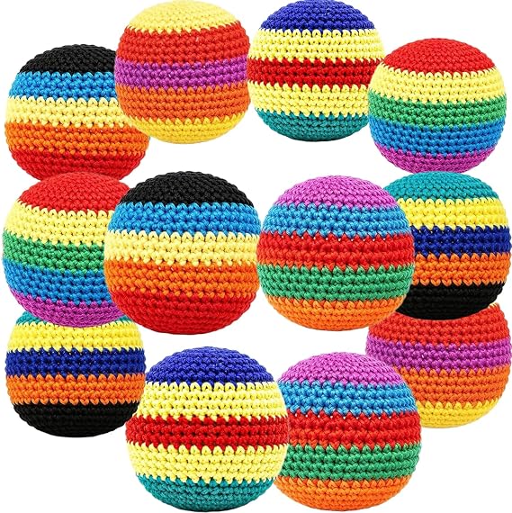 Upgraded Handmade Knitted Hackys Set, Colorful Crochet Footbag Sacks, Juggling Balls for Adults Beginners, Portable Handwoven Toss Hacky Balls