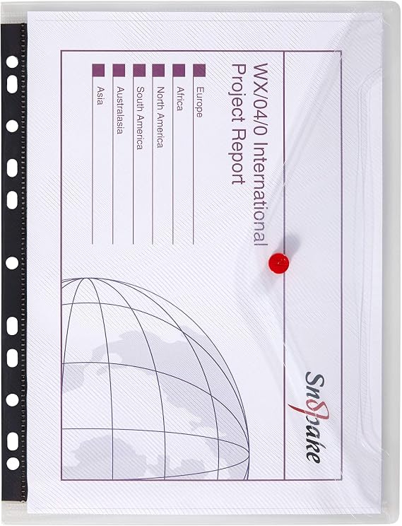 Snopake [100% Recycled] A4 Polyfile RingBinder Popper Wallet with Press Stud Closure – Clear [Pack of 5] Ref: 12566