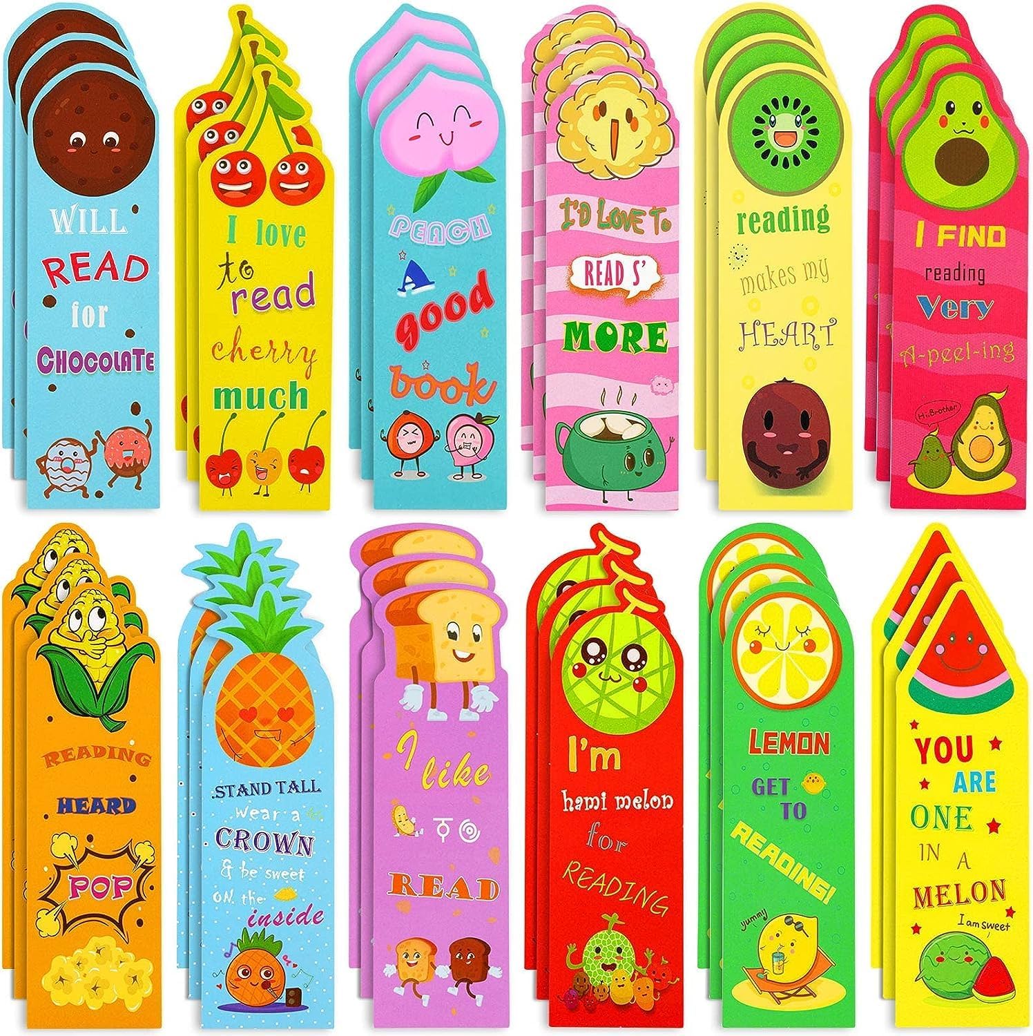 36 PCS Scented Bookmarks, Cute Fruit Scratch and Sniff Bookmarks Bulk, Fun Book Marks Assorted Scented Bookmark for Kids Teens Students Food Lovers, 12 Styles