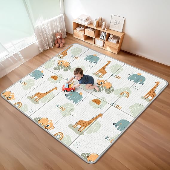 Foldable Baby Play Mat for Floor, PIGLOG 79x71 Extra Large Crawiling Play Mat for Babies, Waterproof & Portable Tummy Time and Non-Toxic Soft Foam Playmat for Infants, Toddlers