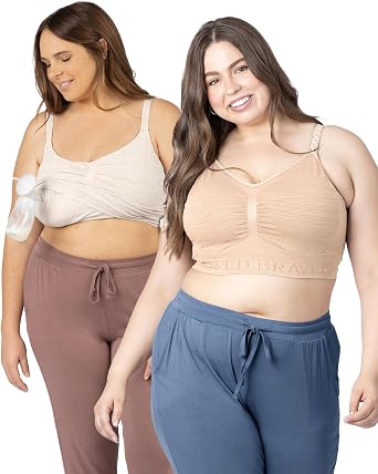 Kindred Bravely 2-Pack Hands Free Pumping Bra & Sleep Pumping Bra Bundle (Beige & Oatmeal Heather, 1X-Busty)