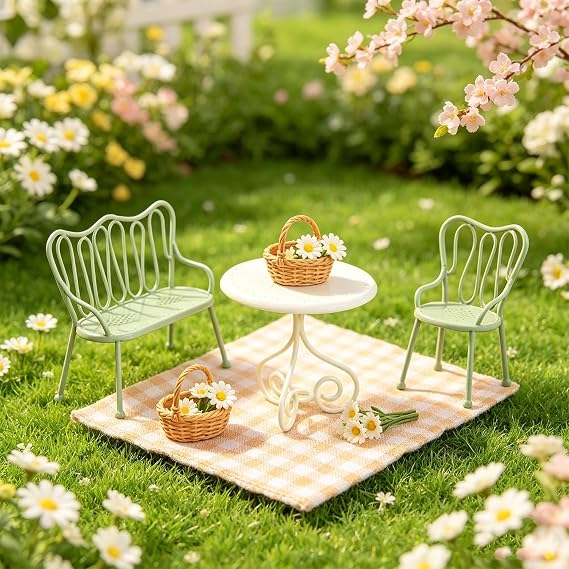 1:12 Scale Nordic Style Dollhouse Dining Table and Chairs 3-piece Set