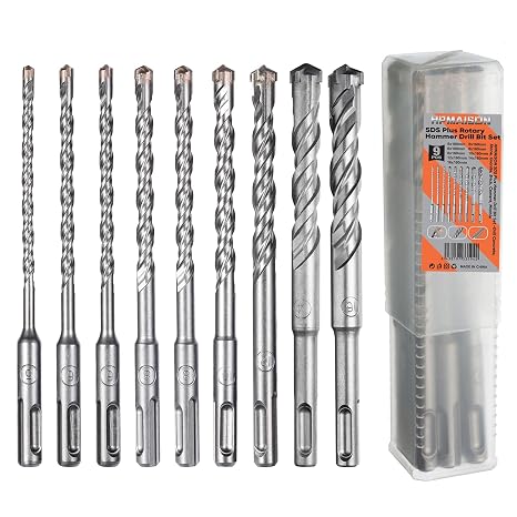 5-16mm SDS Plus Rotary Hammer Drill Bit Set, 9Pcs SDS Masonry Drill Bit Set | SDS Plus Shank, 4-Cutter Tungsten Carbide Tip, 5/6/6/8/8/10/12/14/16mm x 160mm Cross Drill Bits for Wall Stone Concrete Brick