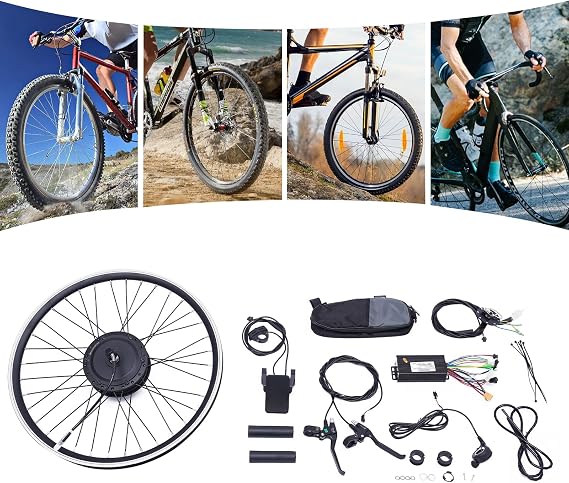 24" 36V 500W Electric Bicycle Conversion Kit Front/Rear Wheel E-Bike Cycling Hub Conversion w/LCD E-Bike Brushless Motor Set for DIY Road Mountain Bike Converting Black