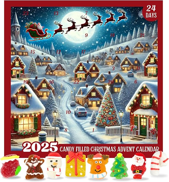 Sweetzo Gummy Christmas Advent 24 Day Countdown Calendar, 10.16 Ounces | Holiday Candy, Festive Shaped Treats, Interactive Gift, Seasonal Gummies, Box