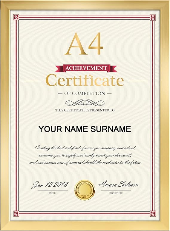 Giftgarden Gold A4 Picture Frame, Versatile A4 Photo Frames for Desk or Wall, Ideal for Certificates, Posters, and Artwork Display