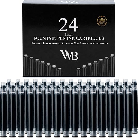 Wordsworth & Black Fountain Pen Ink Cartridge Refills, 24 Pack, Black | Fits Most Pens, Short Size, Smooth Flow, Quick-Drying, Journaling Calligraphy, Generic Disposable, Vegan