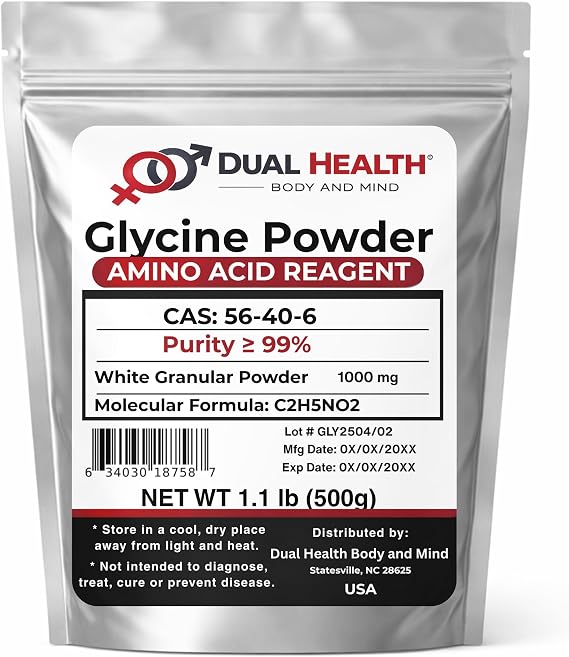 Glycine Powder (500g / 1.1 lbs) Pure Free Form Glycine Bulk Supplements, Sleep Amino Acid, Non-GMO, Gluten Free
