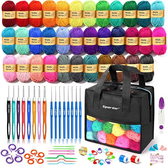 89 PCS Crochet Kit, 35 Colors Acrylic Yarn Skeins and Crochet Accessories