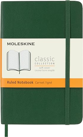 Moleskine Classic Notebook, Soft Cover, Pocket (3.5" x 5.5") Ruled/Lined, Myrtle Green, 192 Pages | Pocket 3.5" x 5.5" notebook with 192 ruled pages for journaling, note-taking, planning, and everyday writing.