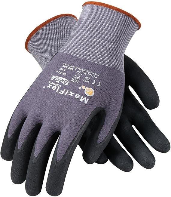 MaxiFlex 34-874 Ultimate - Nylon Micro-Foam Nitrile Grip Gloves - Black/Gray - Large - Dozen - 12 Pairs