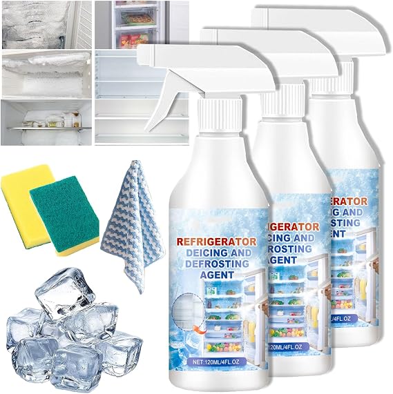 RJDJ 120ml Fridge Freezer De-Icer Spray, Defrosting Spray For Fridge Freezer, Refrigerator Defrosting Sprays, De-Icer Clean For Refrigerator Defroster, Efficiently Quickly Removes (3PC)