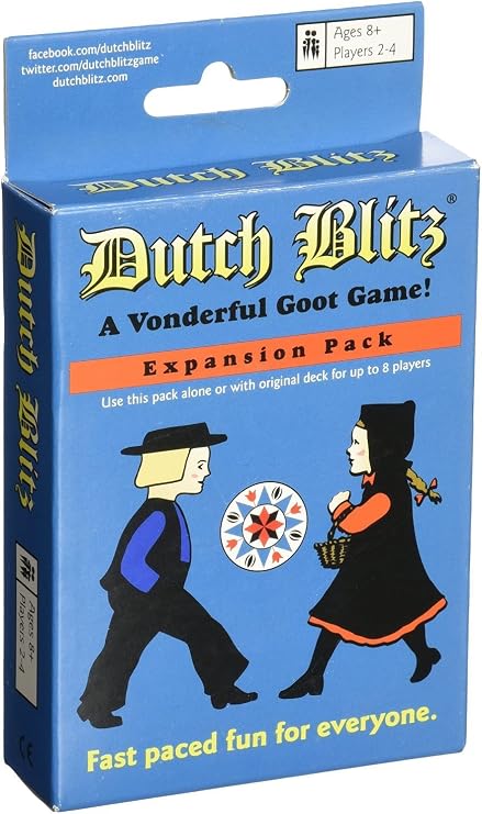 Dutch Blitz Expansion Pack - 4 New Card Colors - 160 Cards for 4 Players | Add 4 more players for 8 total, fast-paced Vonder-fast card game, includes carriage, bucket, pump and plow deck designs