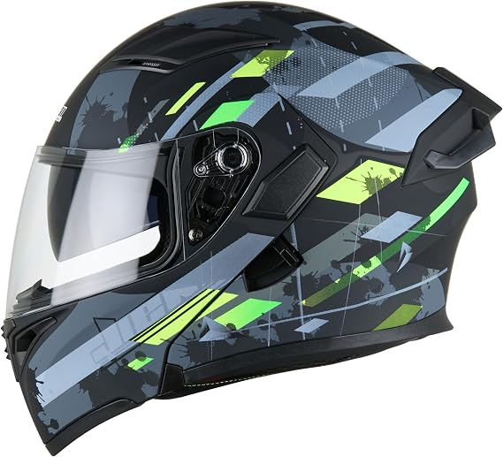 Full Face Motorcycle Helmet Dual Visor Sun Shield Flip up Modular Motocross DOT Approved Helmets (Camouflage, XL)
