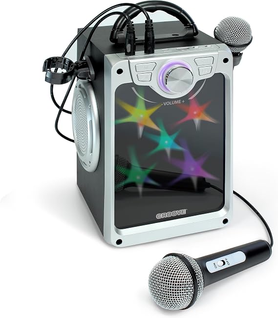 Croove Rechargeable Karaoke Machine For Kids - Incl. 2 Microphones with Flashing Disco Lights, Bluetooth, AUX & USB Ports Singing Machine for Children, Best Birthday Gifts for Boys & Girls Of All Ages