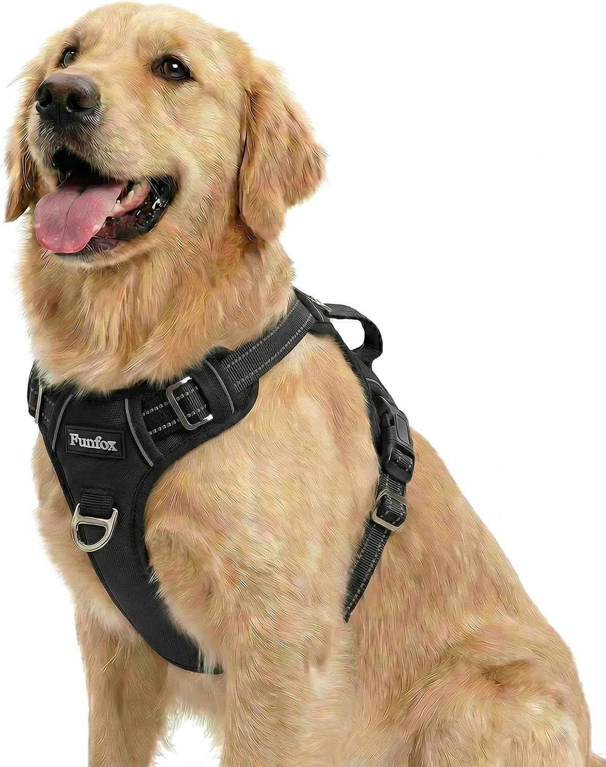 Funfox No Pull Dog Harness for Large Dogs, Adjustable Dog Harness with Handle Reflective Strips for Walking, Anti Pull Breathable Padded Pet Vest Front Clip Easy Control Large Breed Black L