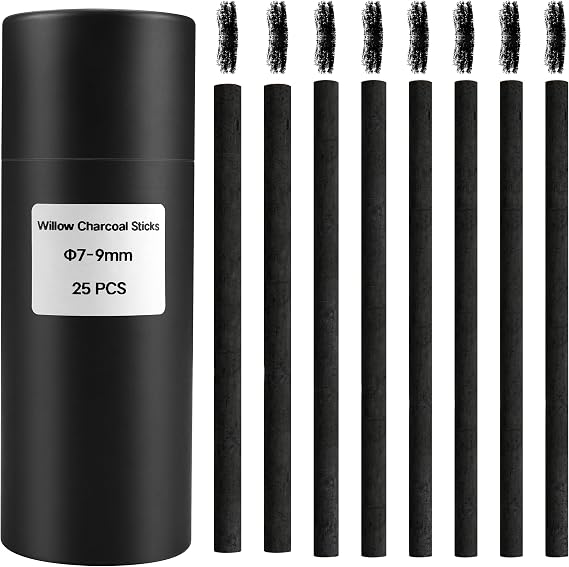 MyLifeUNIT Vine Charcoal Sticks, Willow Sketch Charcoal Pencils for Drawing, Pack of 25 (7-9 MM Dia)