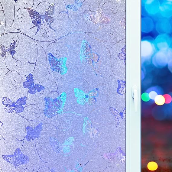 Frosted Glass Window Privacy Film,Bathroom Butterfly Decor Sticker