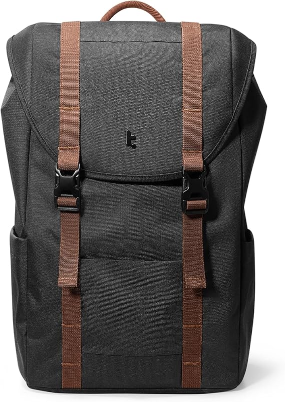 tomtoc Flap Laptop Backpack, Lightweight, Water-Resistant Casual Daypack, Durable Work-pack, Vintage Classic Rucksack for 13-15.6 Inch Laptop, perfect for Campus, Street, 22L Black