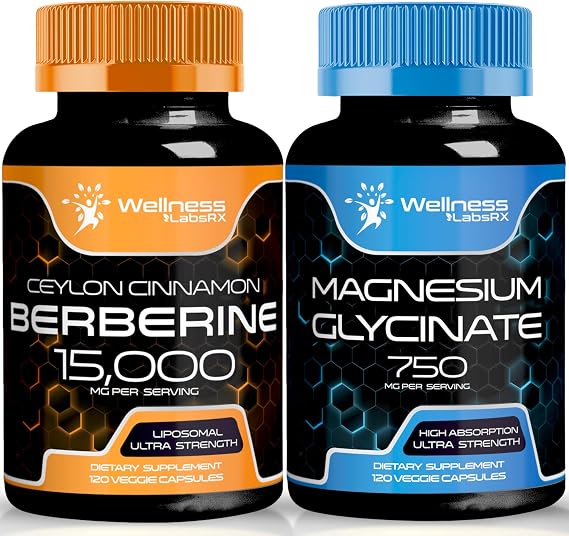 Berberine Supplement 1500mg - Liposomal Berberine with Ceylon Cinnamon Magnesium Glycinate Capsules - 750mg - Magnesium Supplement High Absorption Supplement | Bundle