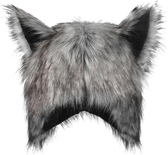 MioCloth Halloween Faux Fur Wolf Ear Hat, Grey Plush Animal Costume Hat for Werewolf Cosplay Party Accessory