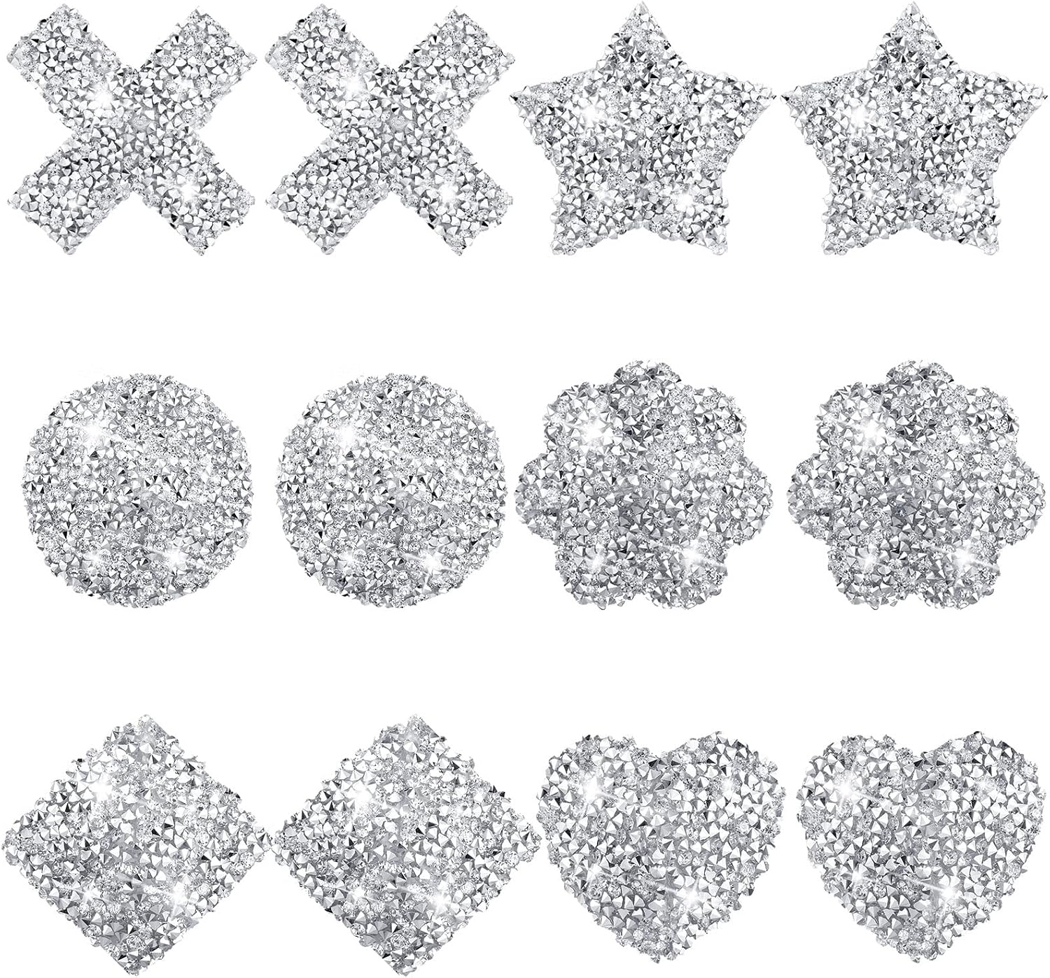 Bencailor 6 Pairs Rhinestone Pasties Sticky Bra Reusable Breast Covers Nipple Covers Waterproof Breast Stickers for Women