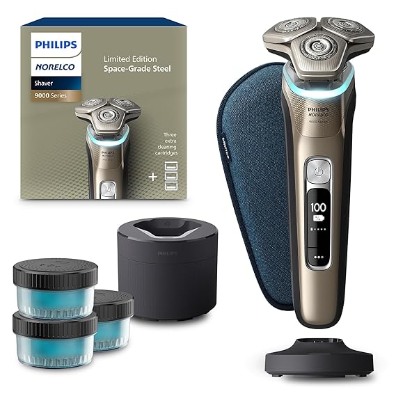 Philips Norelco 9000 Electric Shaver, Space Grade Edition | 360 Rotating Dual SteelPrecision blades, SenseIQ Technology, Pressure Guard Sensor, Includes Quick Clean Pod, S9979/92