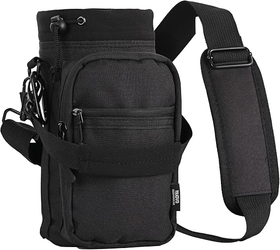 Nuovoware Water Bottle Carrier, 40oz Bottle Carrier Sports Insulated Water Bottle Holder with Adjustable Shoulder Strap, 2 Pockets Flask Sling Bag Drawstring Pouch for Climbing Hiking Walking