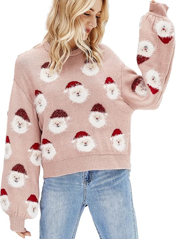 LUBOT Ugly Christmas Sweaters for Women Soft Acrylic Blend Cute Fuzzy Funny Wintertime Holiday Parties Knitted Pullover
