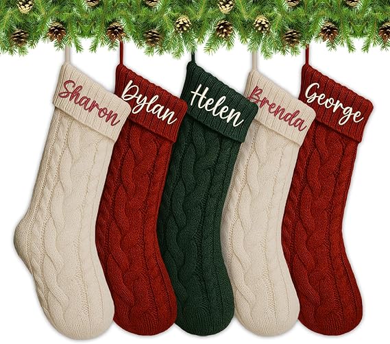 Custom Name Embroidered Christmas Stockings Personalized Holiday Stocking with Name, Classic Christmas Mantel Decoration, Family, Personalized Xmas Decor