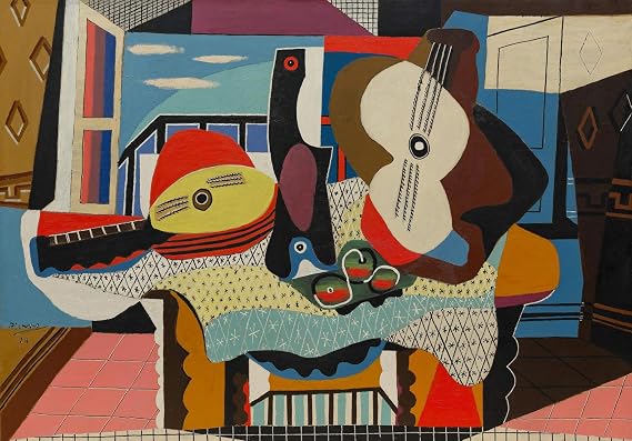 Get Custom Art - Pablo Picasso, Mandolin and Guitar - Gallery Wrapped, Famous Paintings Wall Art Decor (24x36 inch)