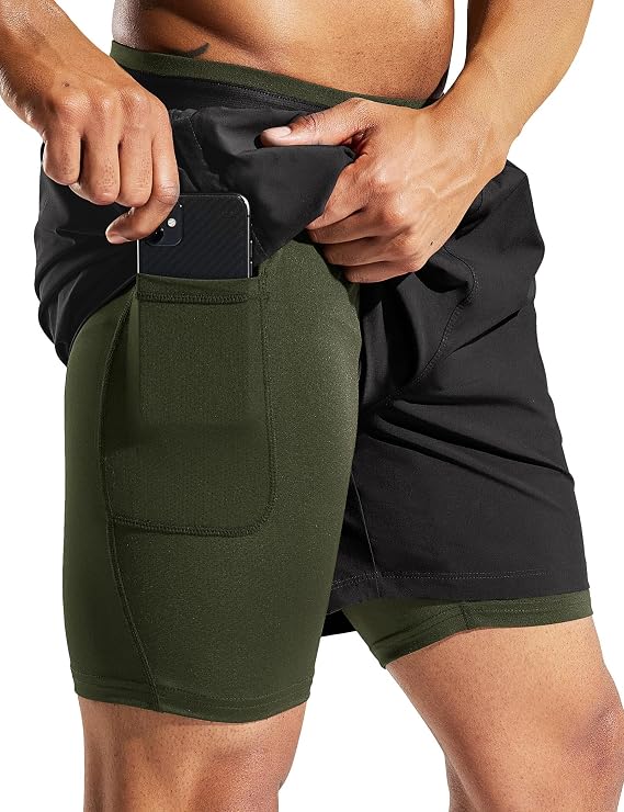 MIER Men's 2 in 1 Running Shorts with Liner, 5" Gym Workout Athletic Shorts