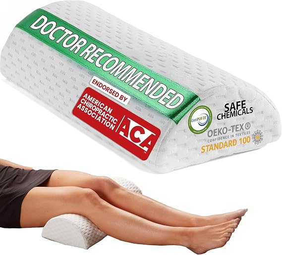 ComfiLife Knee Pillow for Back Sleeping 100% Memory Foam Bolster Pillow for Legs Under Knee Pillow for Sleeping on Back Leg & Hip Pain Relief for Side Sleepers Half Moon Pillow