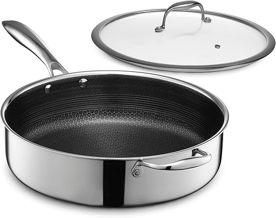 HexClad 5 L Hybrid Nonstick Deep Sauté Frying Pan & Lid, Induction Ready