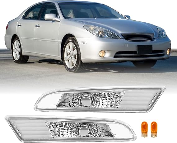 USR 02-06 MCV30 Side Parking Lights Front Bumper Side Marker Lamps (Left + Right) Pair - Compatible with 2002-2006 Lexus ES330 Sedan 4Door All Models/Trims (CLEAR LENS SIDE MARKER LIGHT w/BULBS)