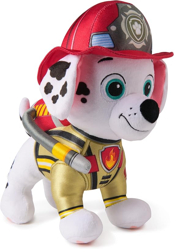 Paw Patrol Fire Rescue Marshall Plush Stuffed Animal Toy | 10-Inch Cuddly Soft Plush Pup, Fire Rescue Uniform & Backpack Gear, Plush Hose, Kids Toys for Boys & Girls Ages 3+
