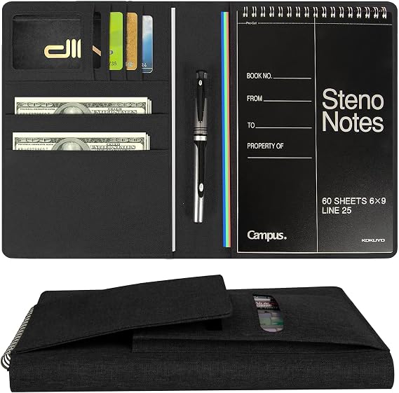 Steno Pad Holder for 6x9 Top Spiral Notepad & Rocketbook Flip Cover | Waterproof Fabric, File Pocket, Fits 6x9 Steno Pad Cover, Steno Notebook Cover, Steno Folio, Portfolio, Padfolio