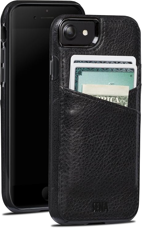Sena Lugano Wallet Drop Safe Leather Wallet Snap On Case iPhone 6, 7, 8 - Black