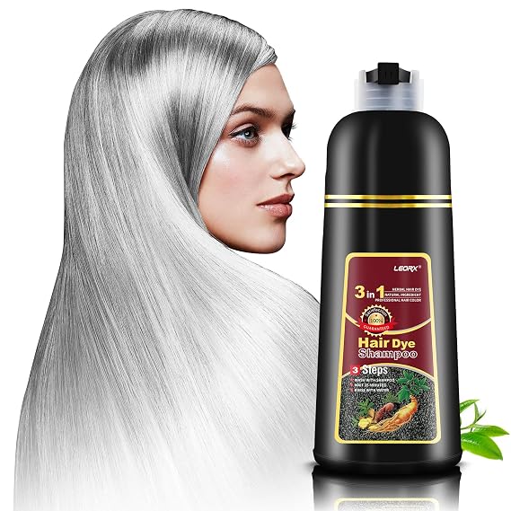 leorx Hair Dye shampoo, 3 In 1 Silver Color Shampoo Dye For Refresh Hair Instant Herbal Coloring For Women&Men - Tintes Para El Cabello Profesional