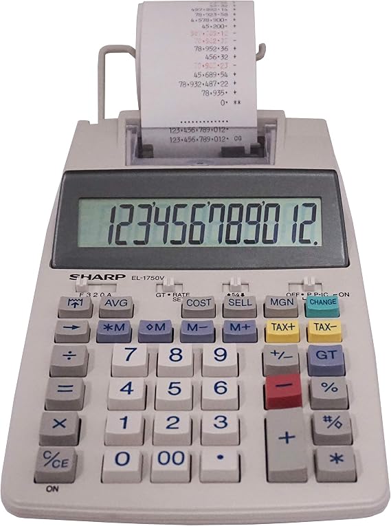 Sharp El-1750V 12-Digit Desktop Printing Calculator, White